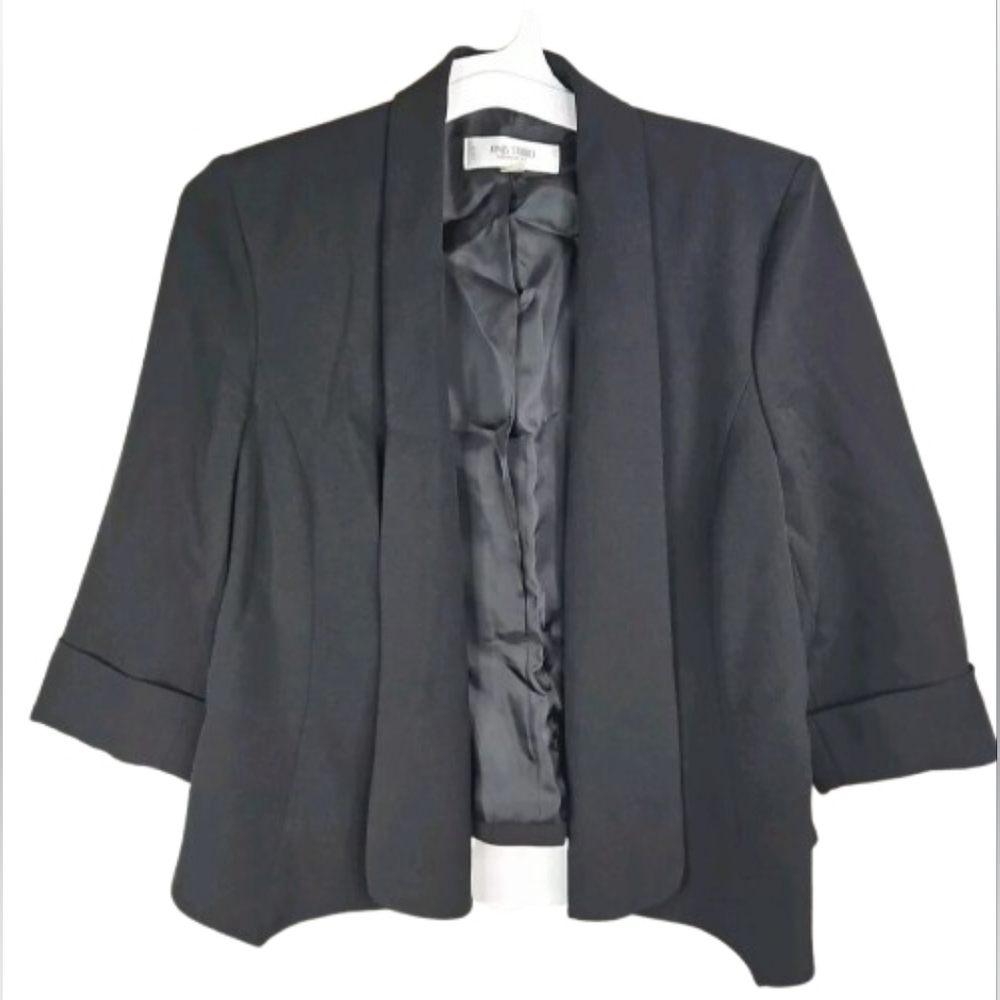 Jones Studio Blazer Women 8P Black Open Front Soft Cuffed Long Sleeve Casual